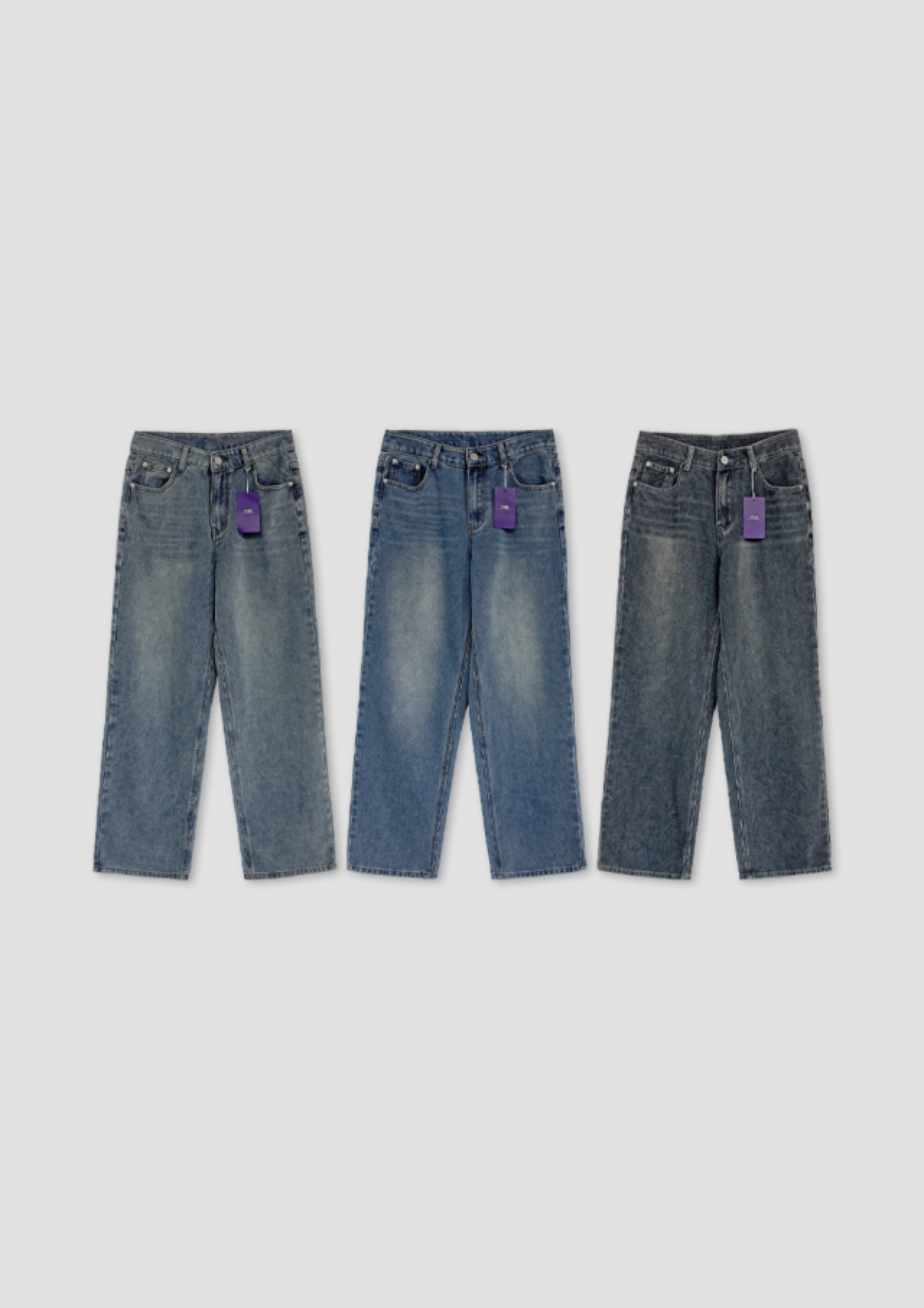 Vintage Brushed-Wash Wide-Leg Denim Pants