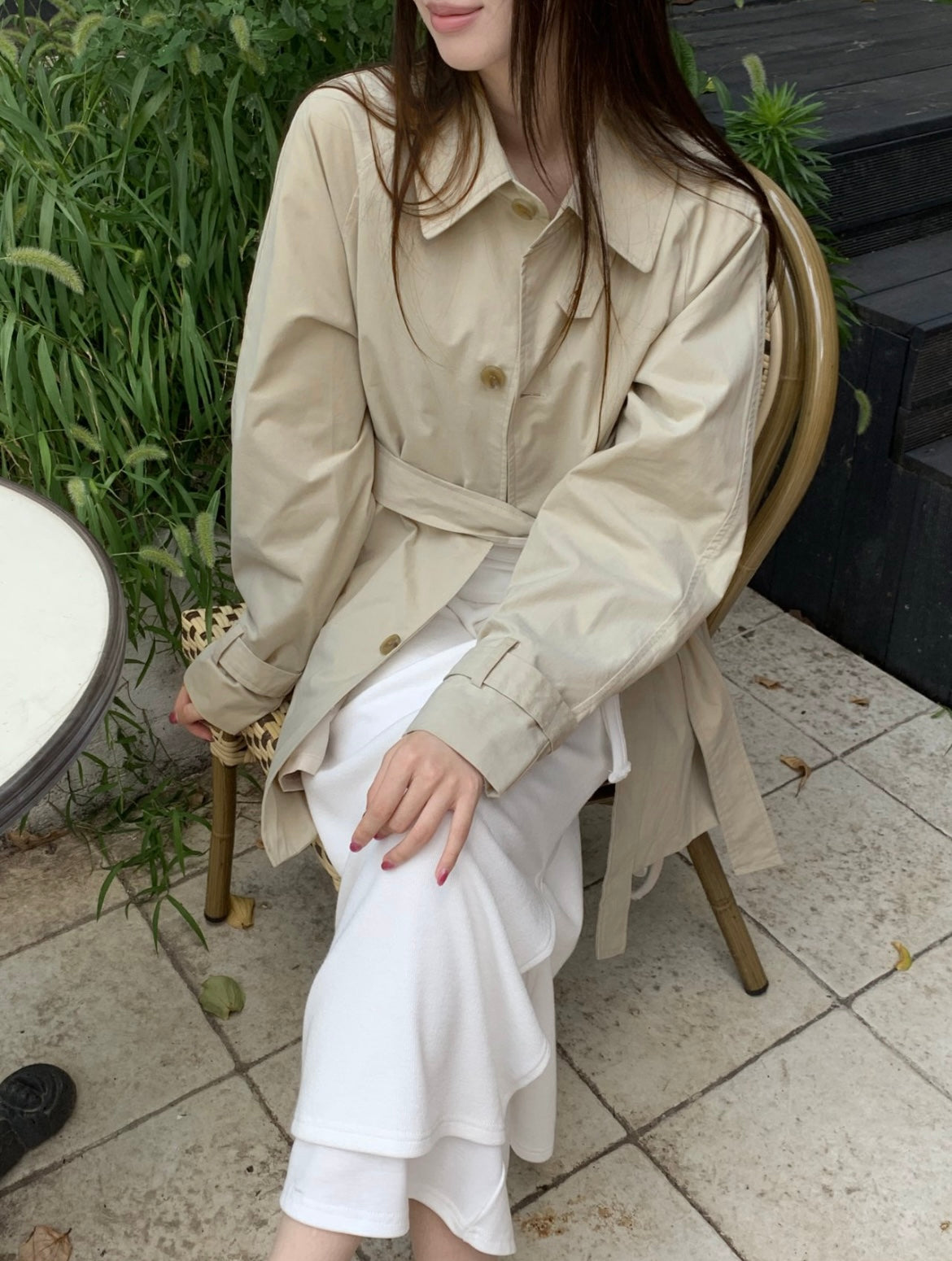 Half Trench Coat with Belt