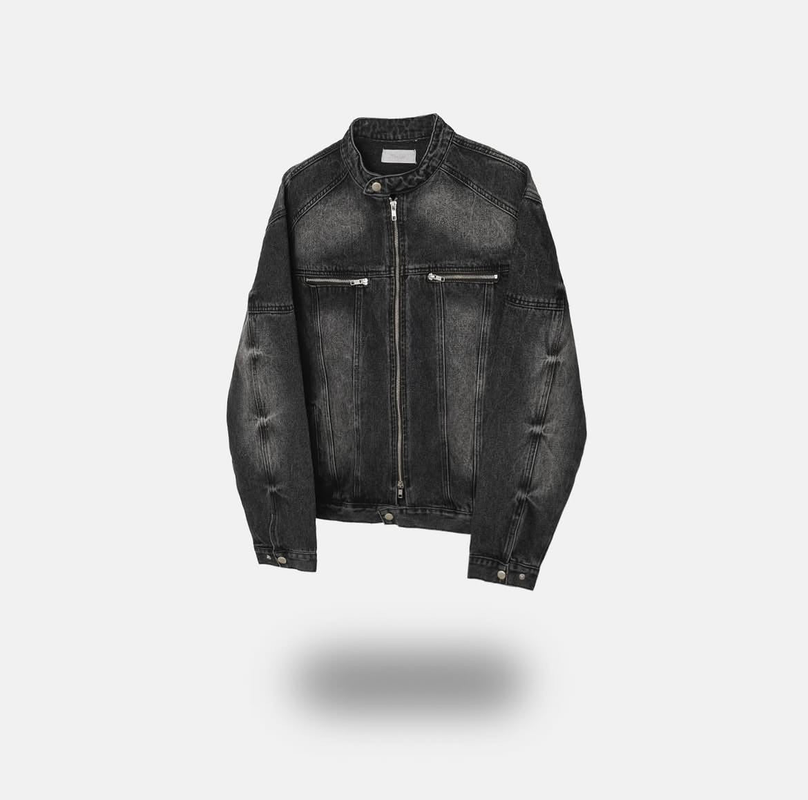 Vintage Washed Denim Biker Jacket