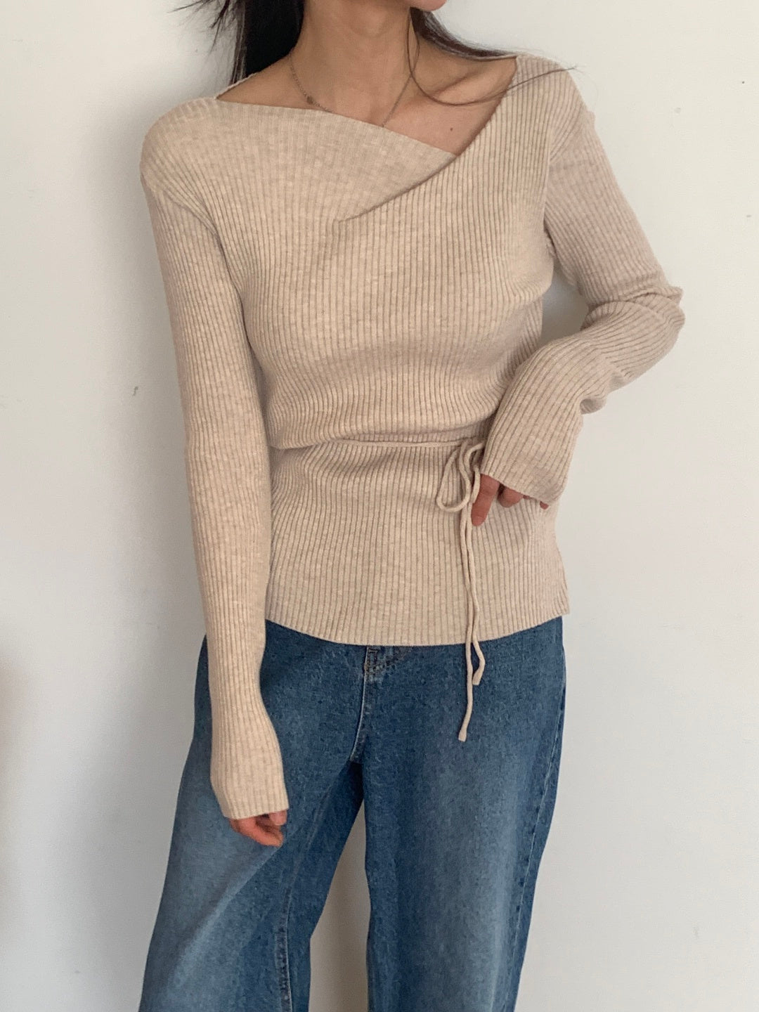 Soft Drape Shoulder Ribbed Knit