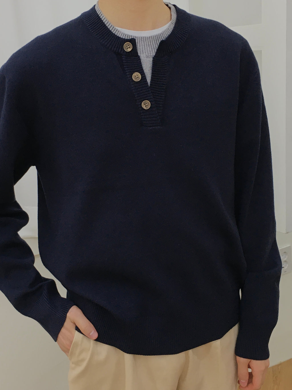 Layered Henley Neck Knit