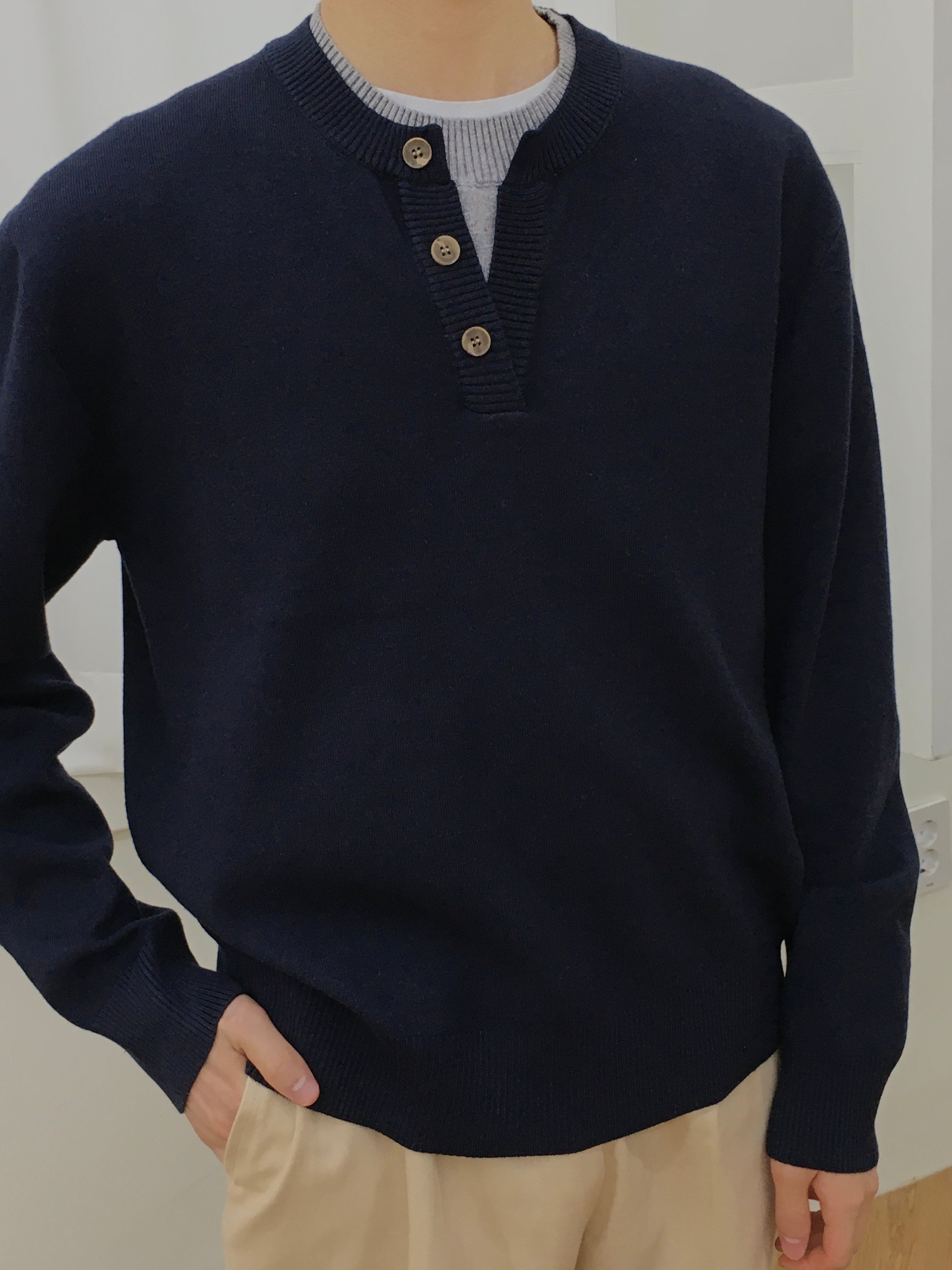 Layered Henley Neck Knit