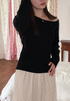 Dot Velvet Long Skirt