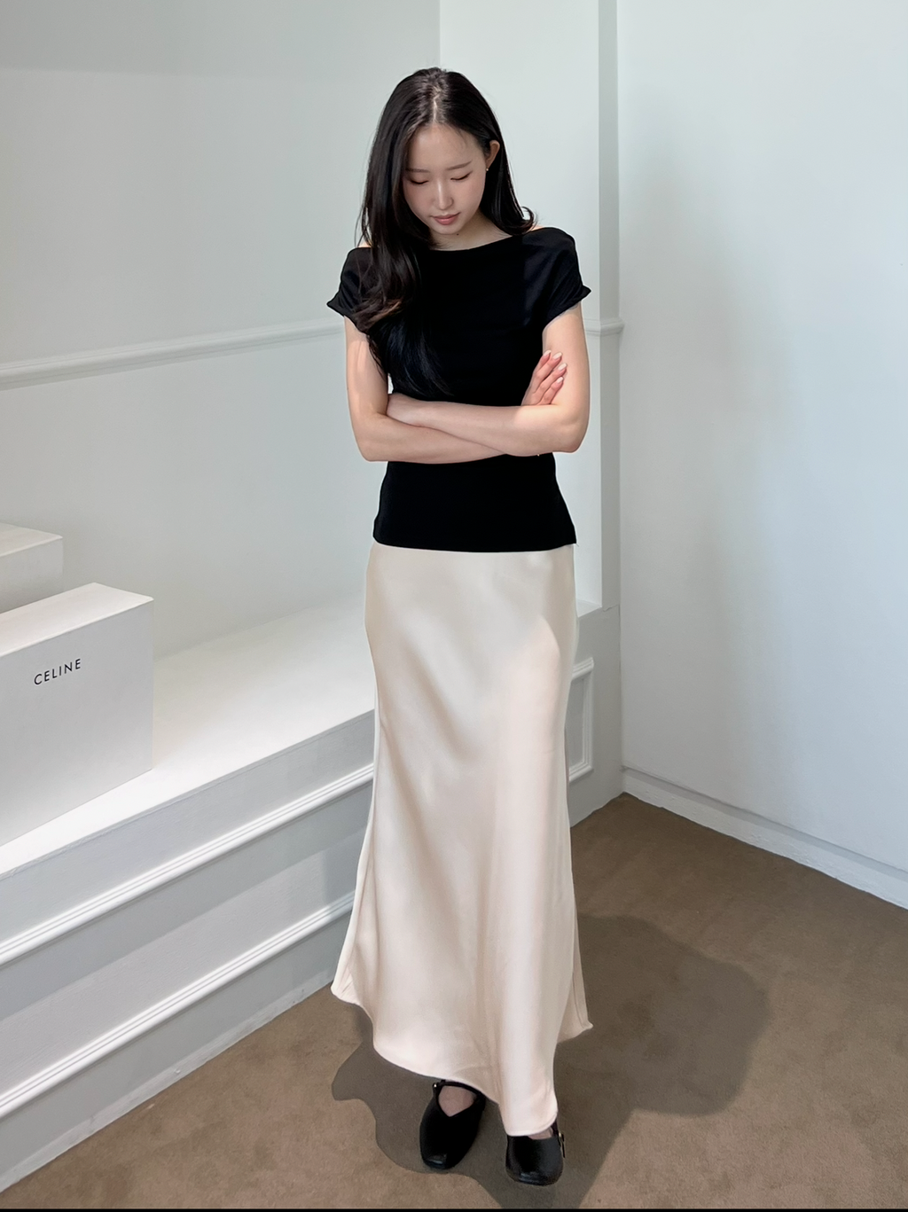 Draped Shirring Boatneck Top