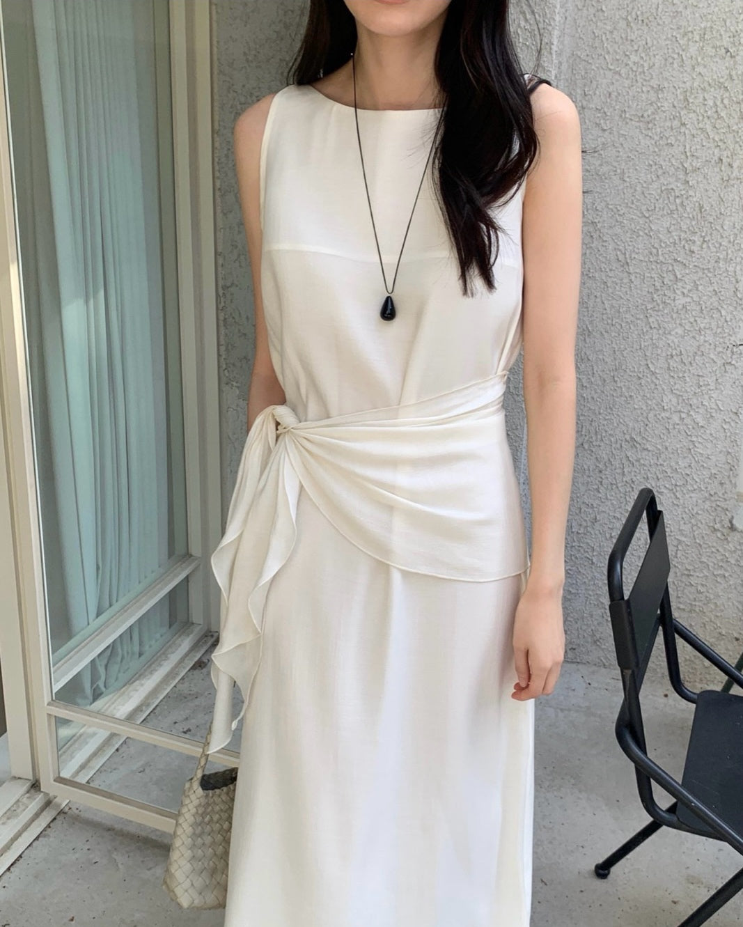 Boat Neck Wrap Long Dress
