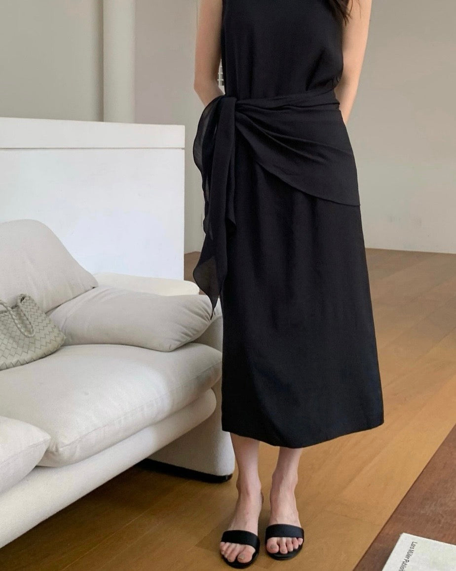 Boat Neck Wrap Long Dress
