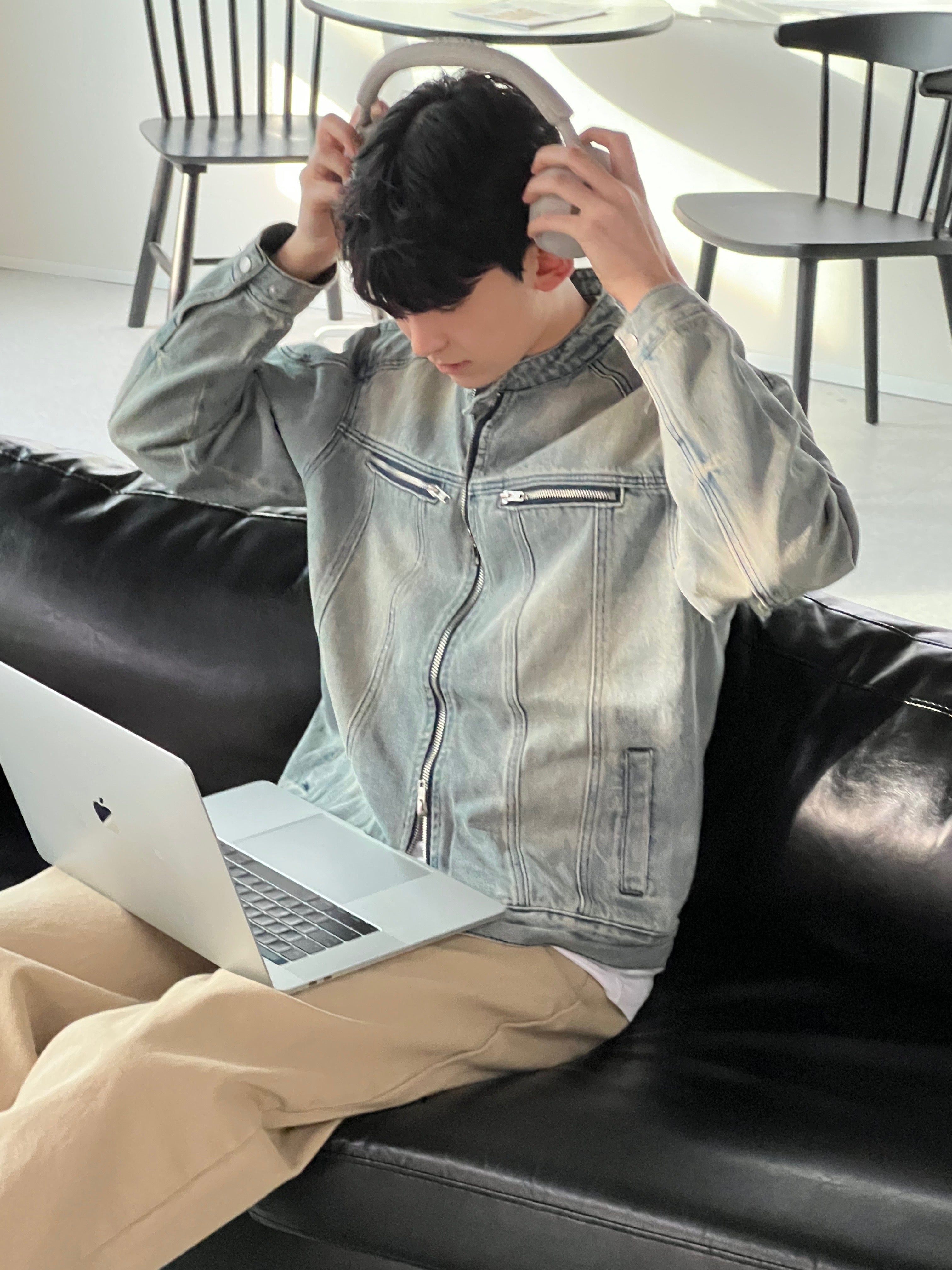 Vintage Washed Denim Biker Jacket