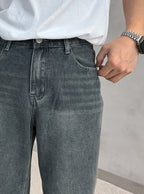 Vintage Brushed-Wash Wide-Leg Denim Pants