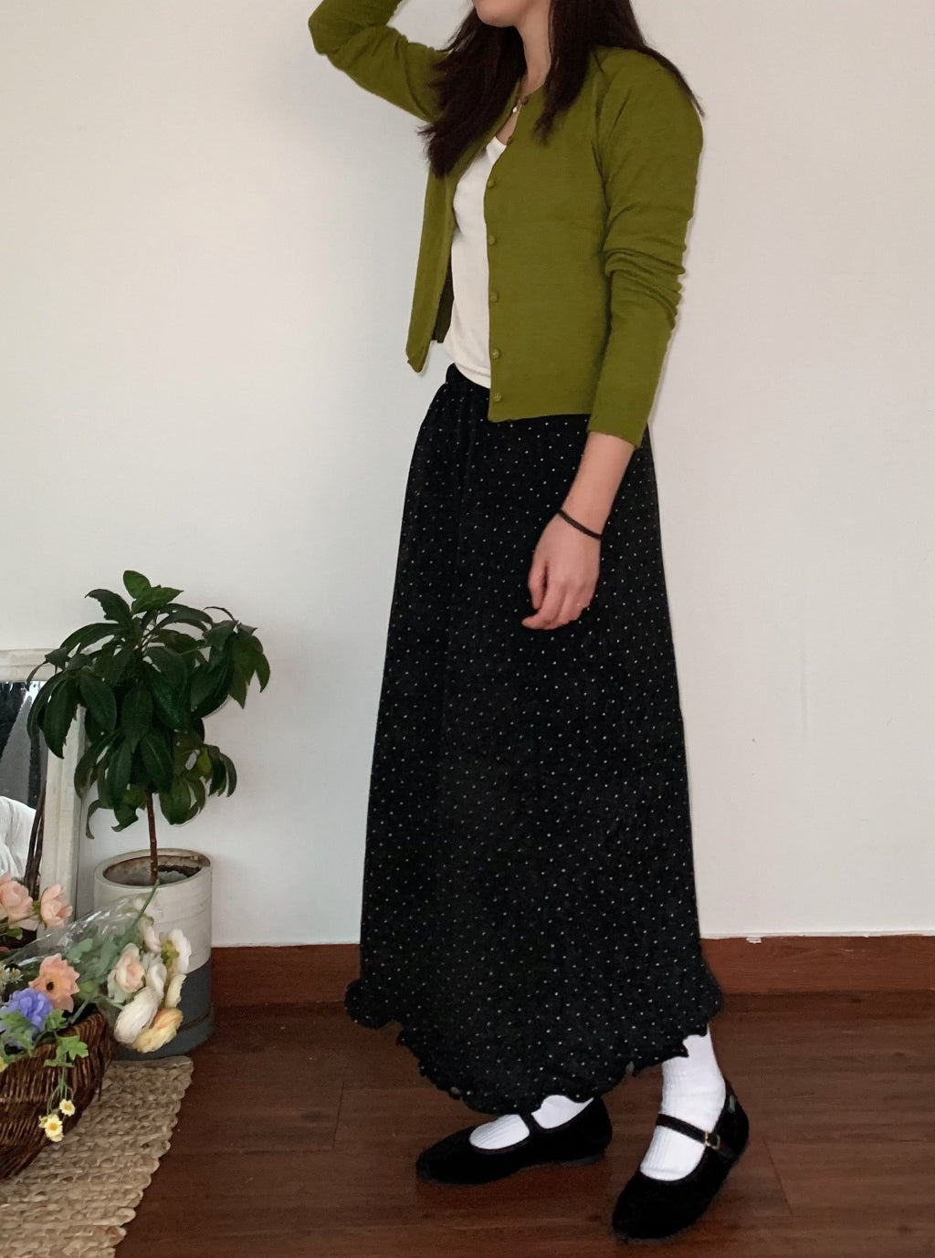 Dot Velvet Long Skirt