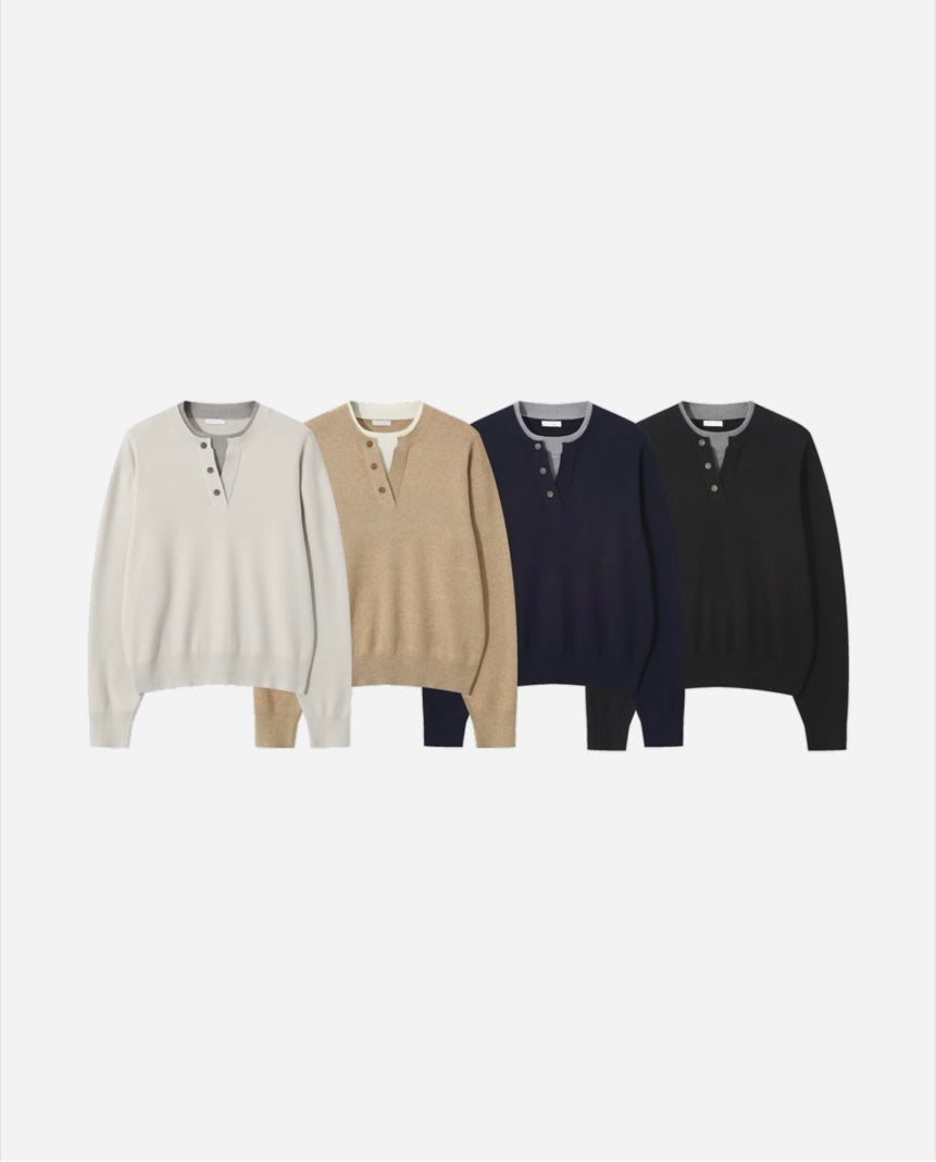 Layered Henley Neck Knit