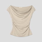 Draped Shirring Boatneck Top