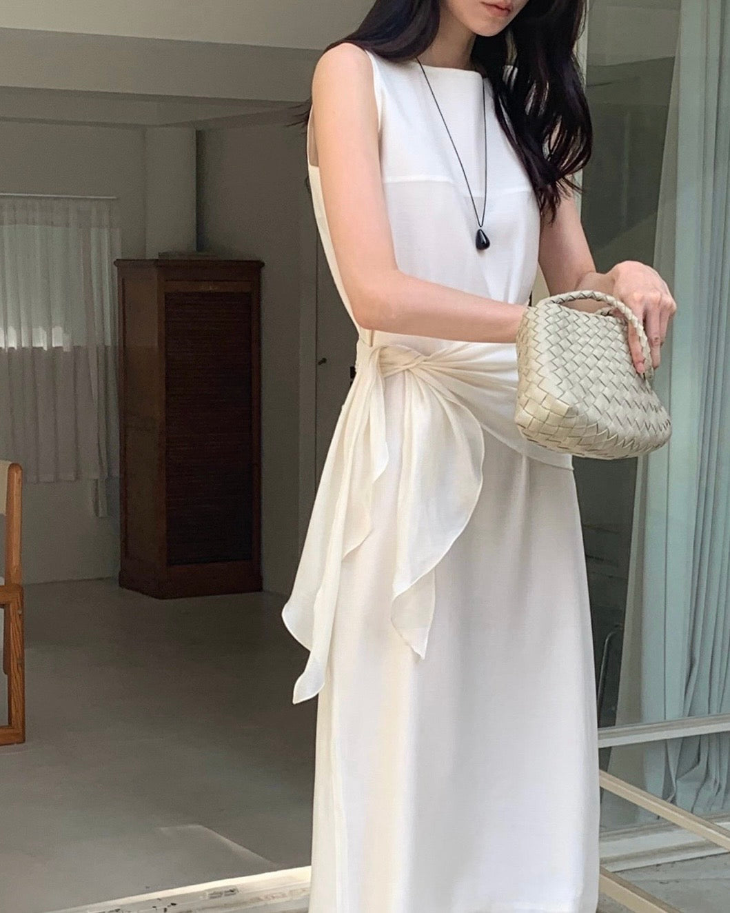 Boat Neck Wrap Long Dress