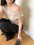 Draped Shirring Boatneck Top
