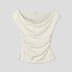 Draped Shirring Boatneck Top