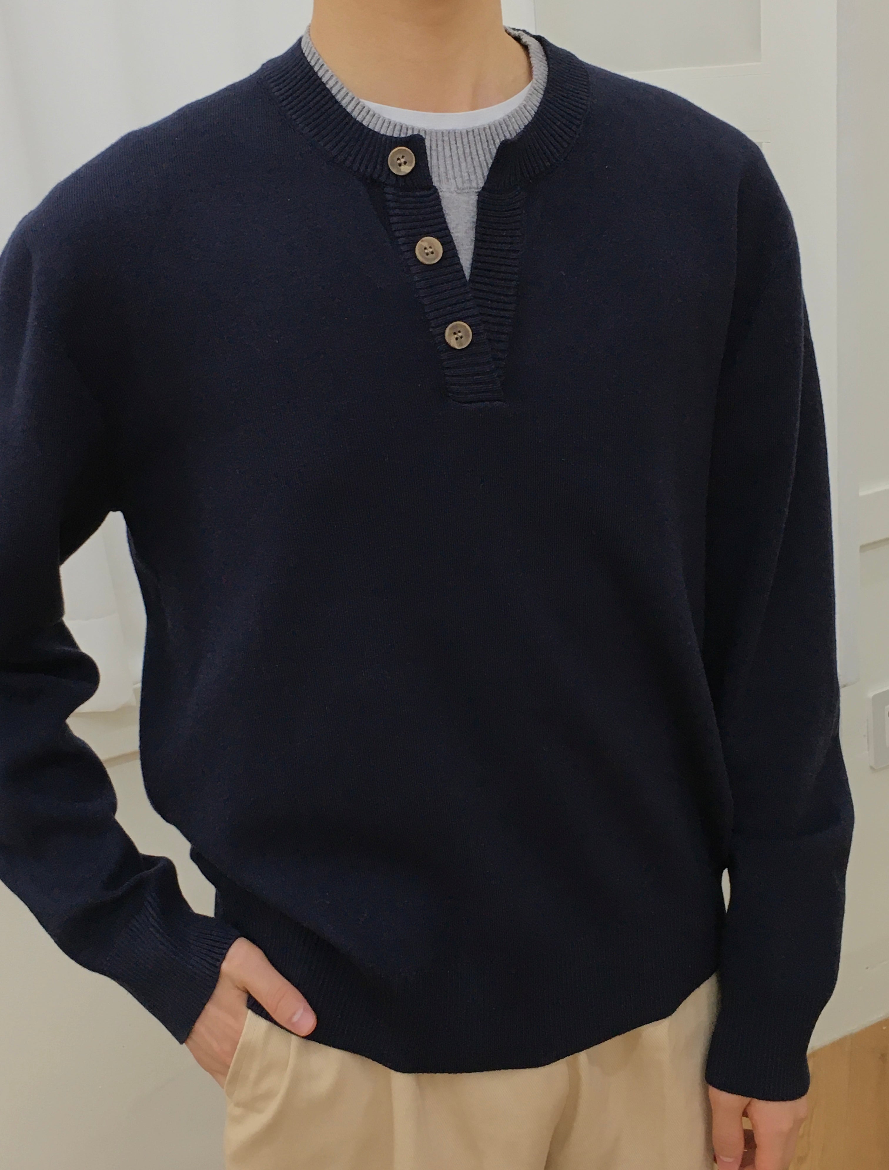 Layered Henley Neck Knit