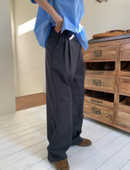 Cotton Double-Pleat Pants