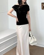 Draped Shirring Boatneck Top
