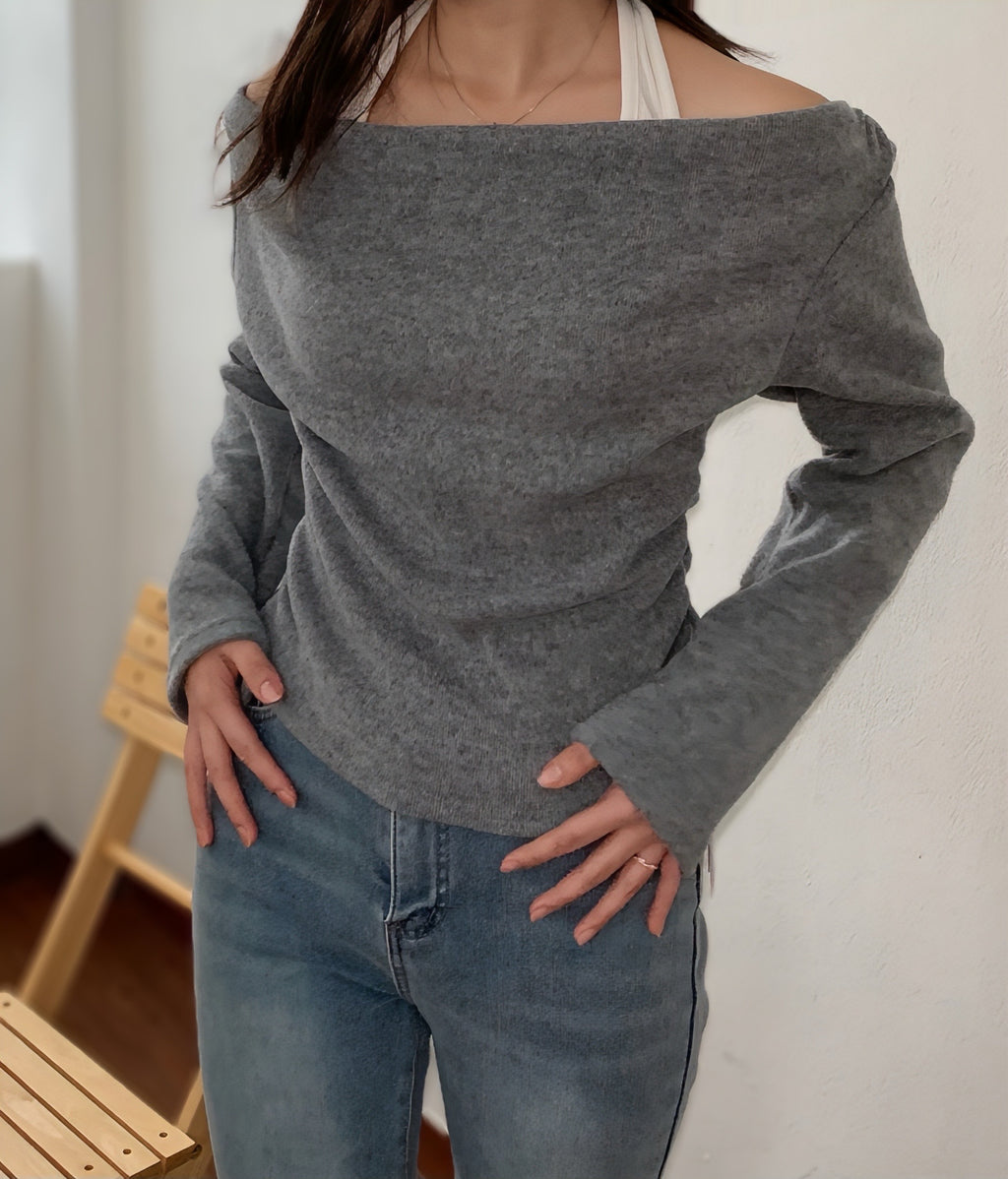 Brushed Halter Neck Open-Shoulder Knit