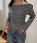 Brushed Halter Neck Open-Shoulder Knit