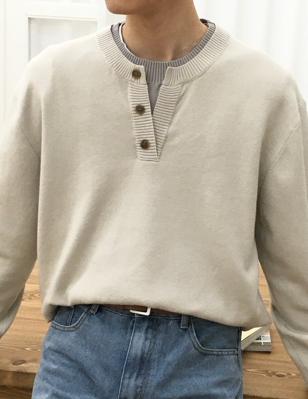 Layered Henley Neck Knit