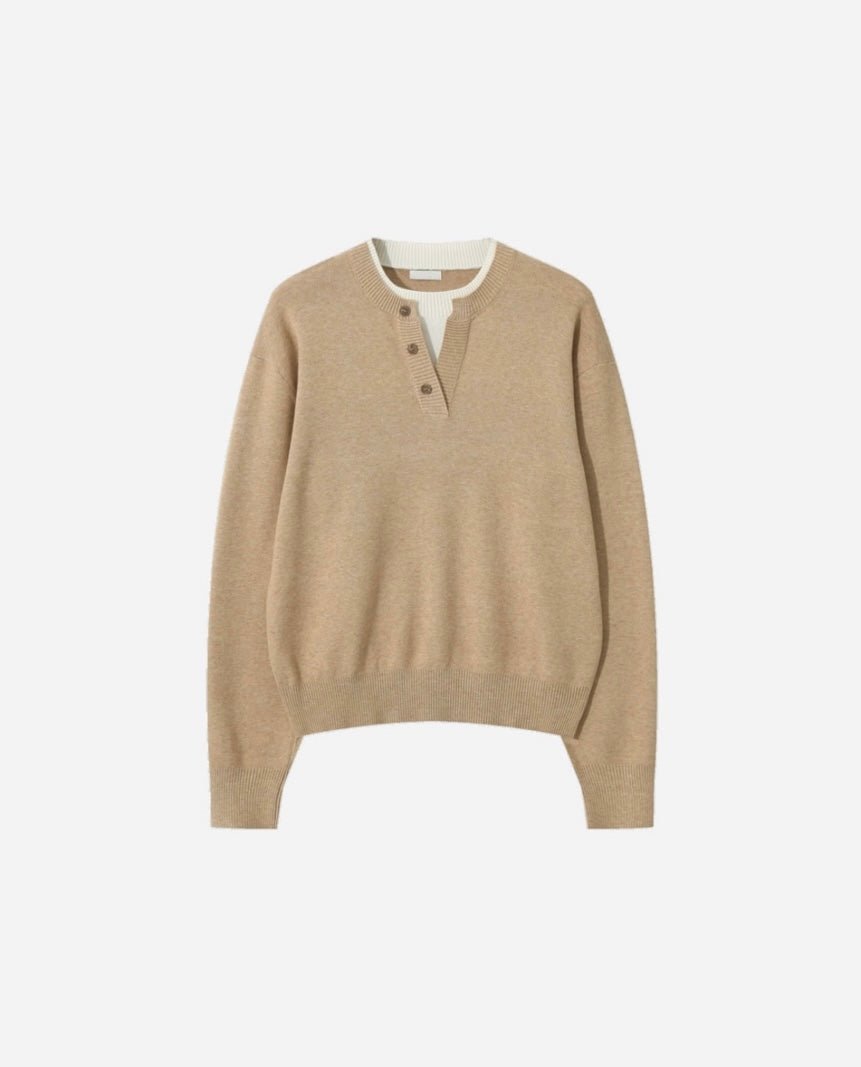 Layered Henley Neck Knit