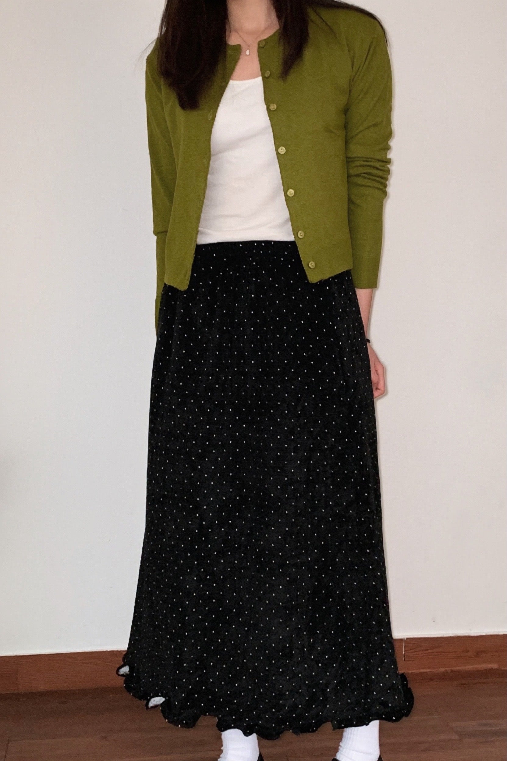 Dot Velvet Long Skirt