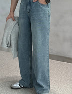 Vintage Brushed-Wash Wide-Leg Denim Pants