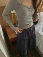 Checked Tiered Midi Skirt