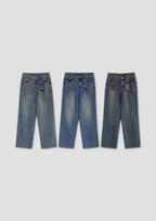 Vintage Brushed-Wash Wide-Leg Denim Pants