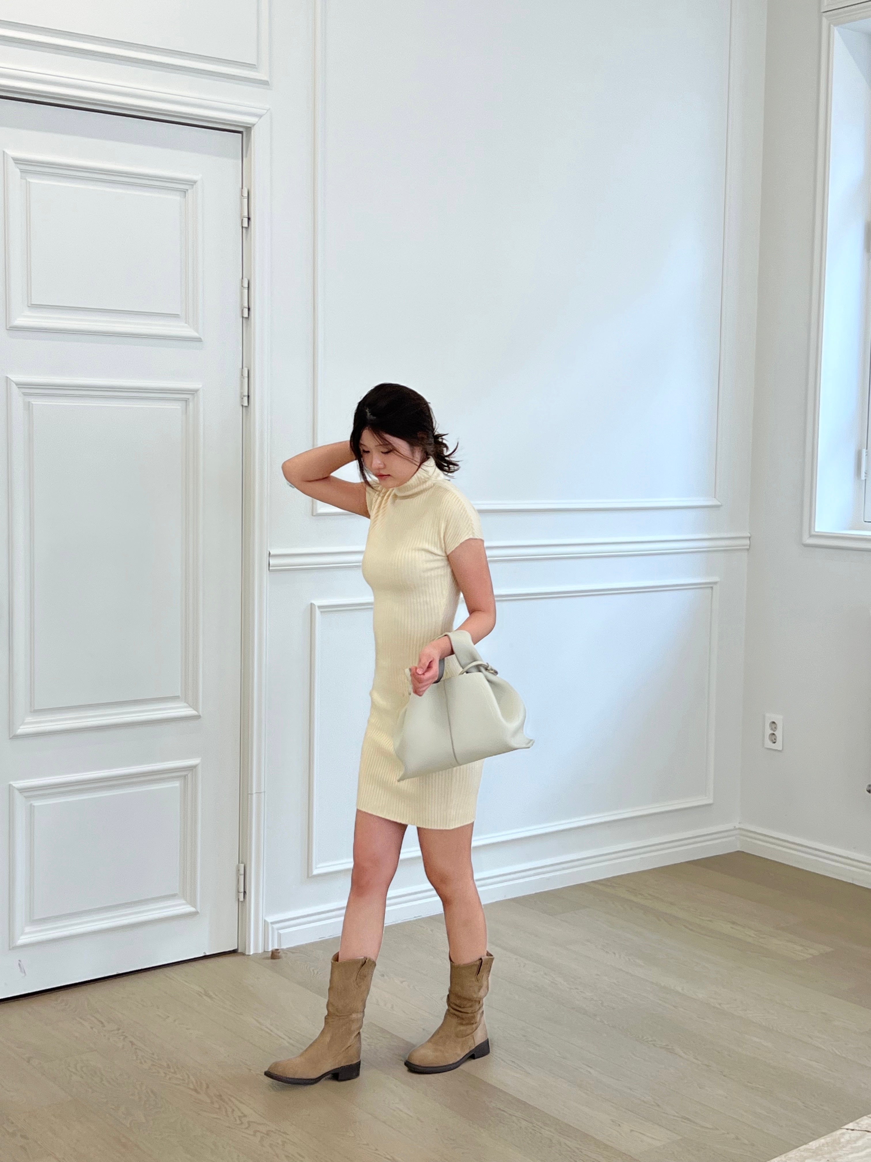 Soft Knit Half-Neck Mini Dress