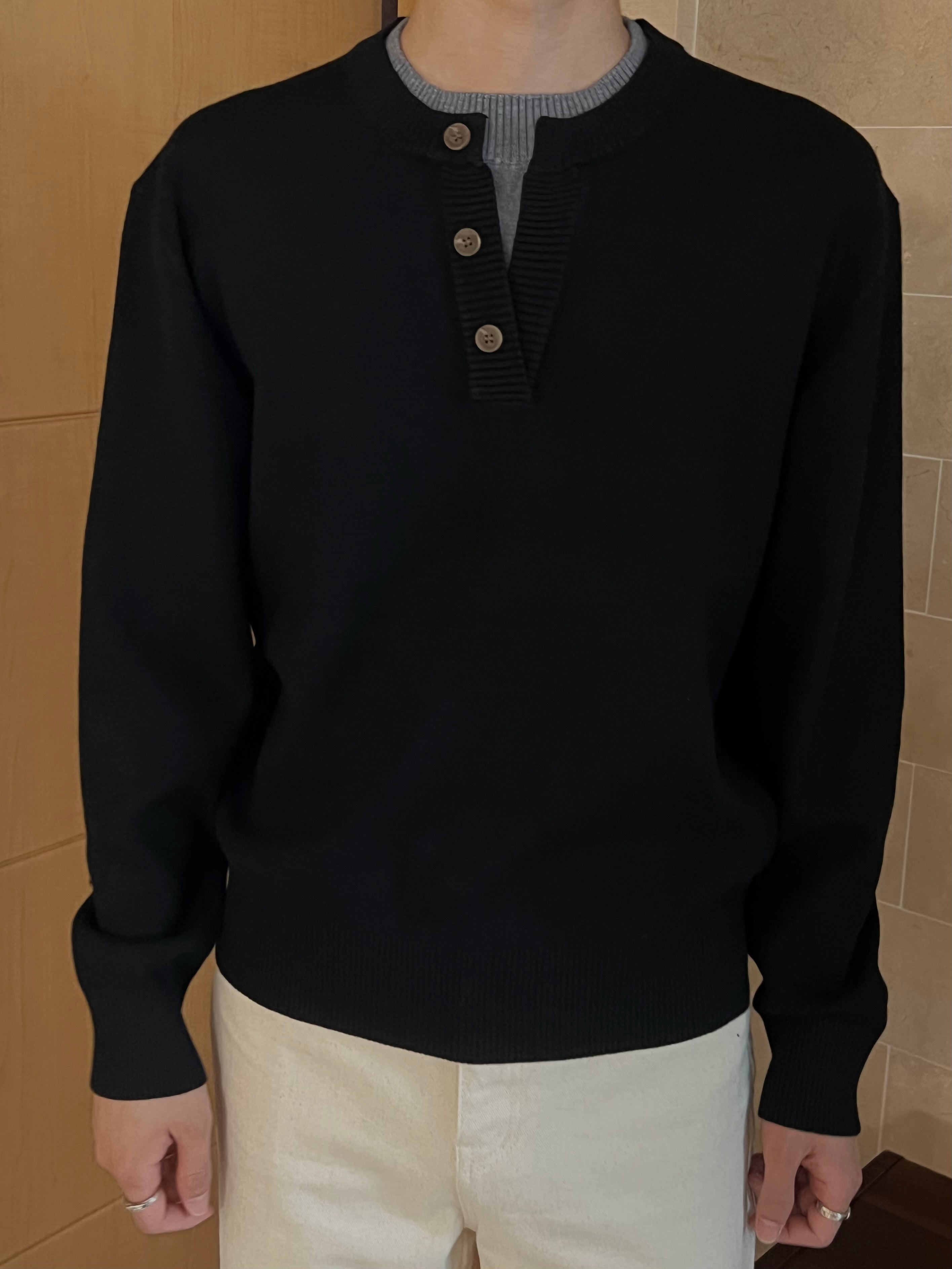 Layered Henley Neck Knit