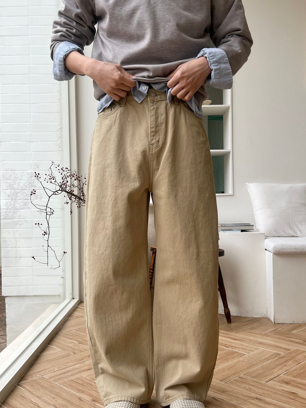 Curved Cotton Pants