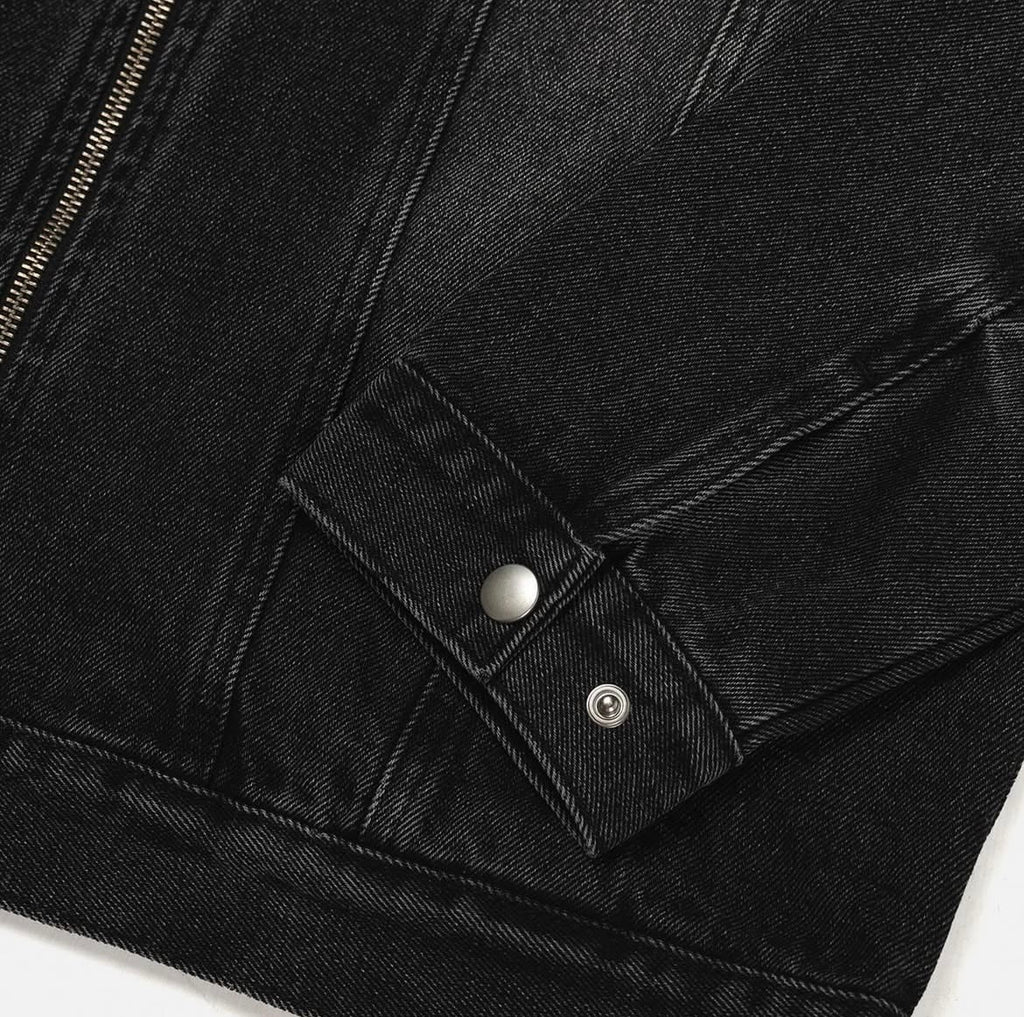 Vintage Washed Denim Biker Jacket