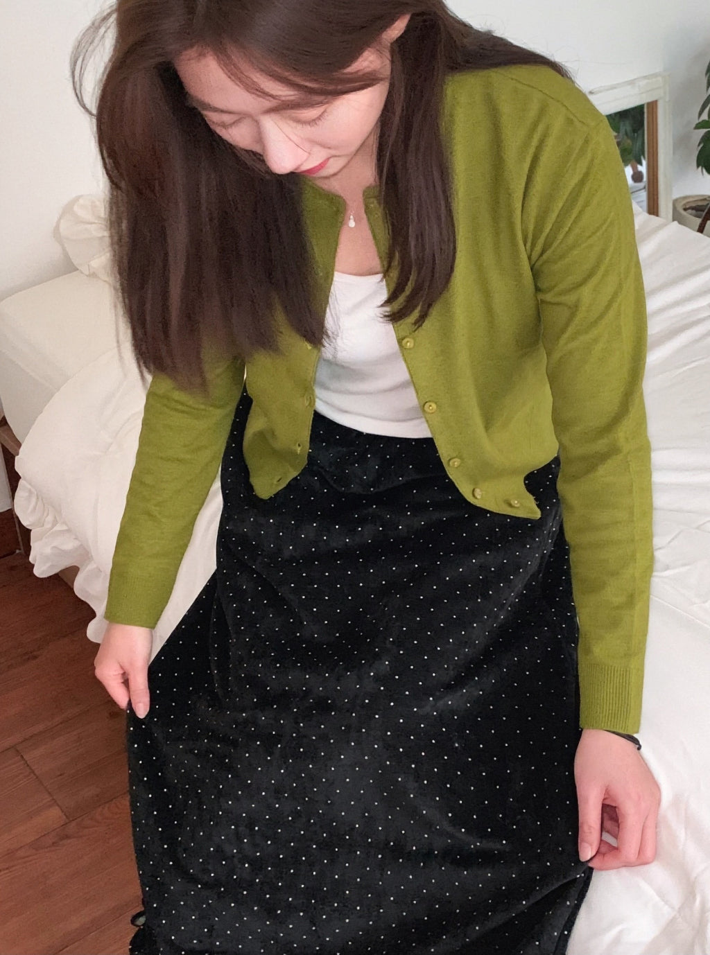 Dot Velvet Long Skirt