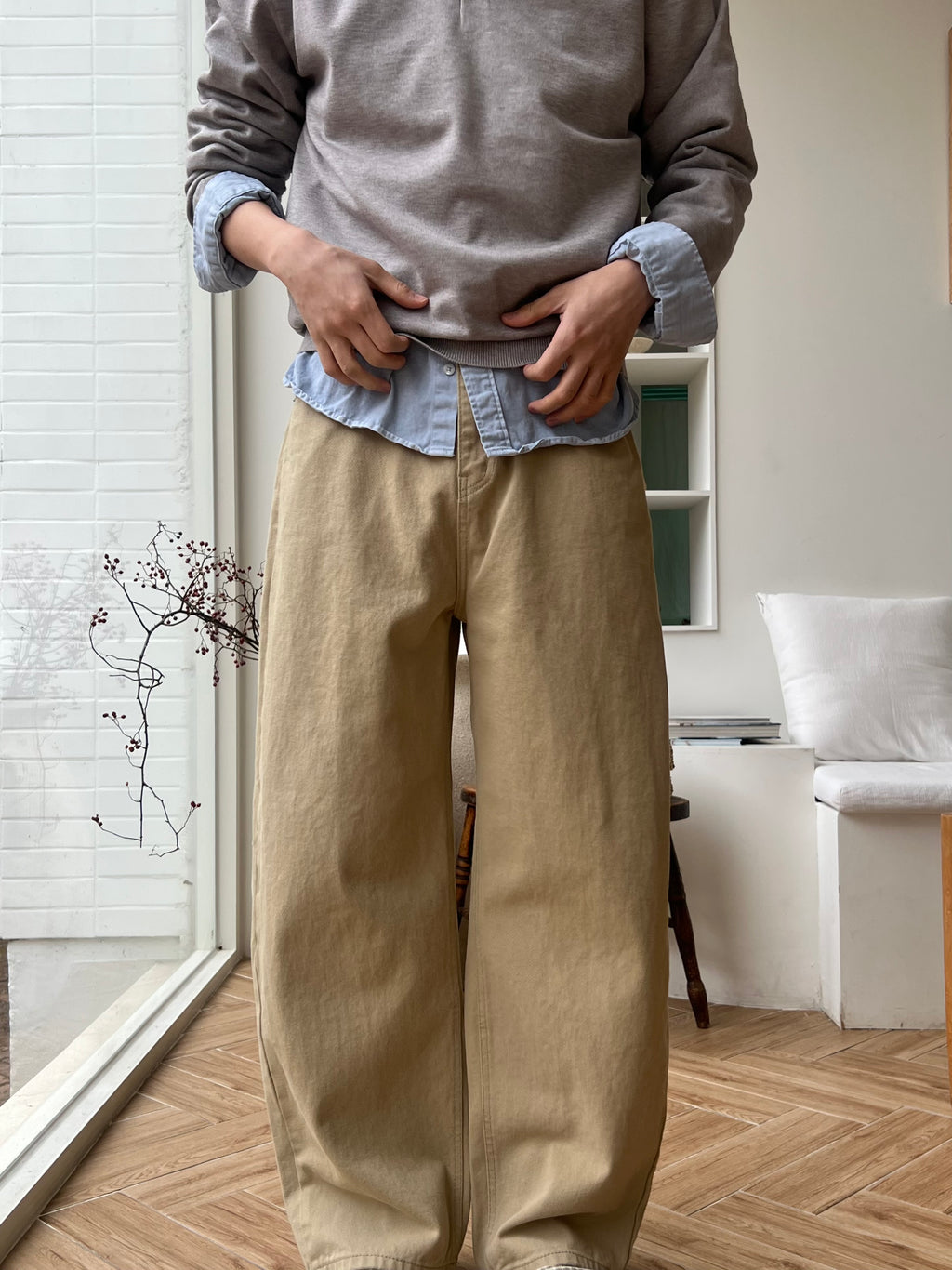 Curved Cotton Pants
