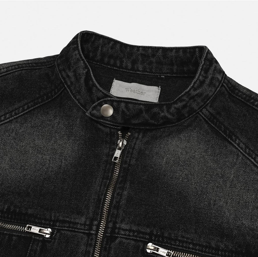 Vintage Washed Denim Biker Jacket