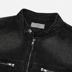 Vintage Washed Denim Biker Jacket