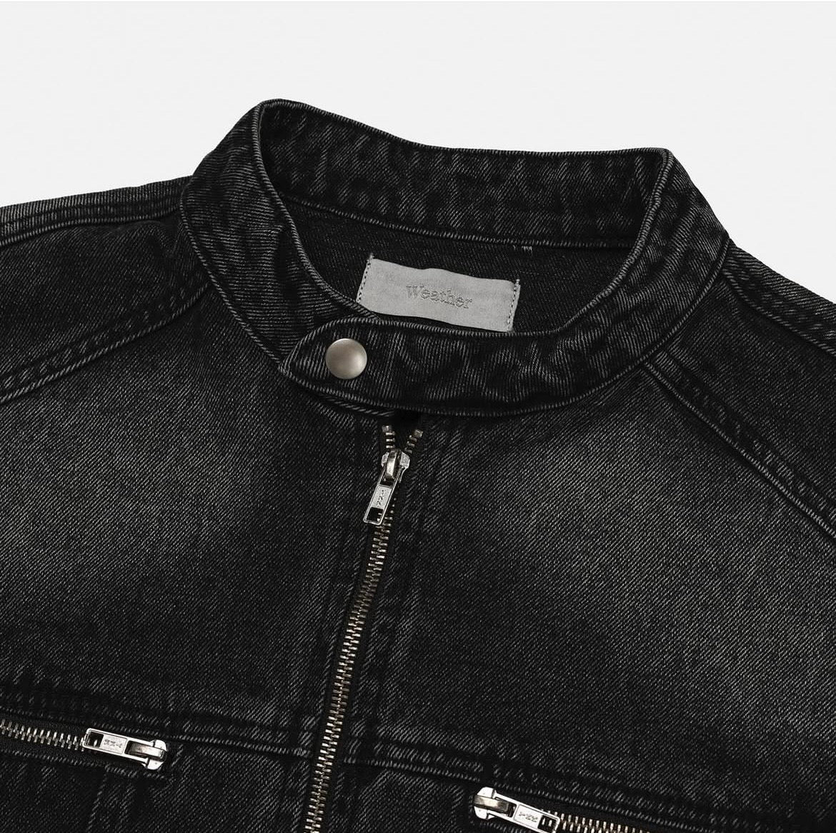 Vintage Washed Denim Biker Jacket