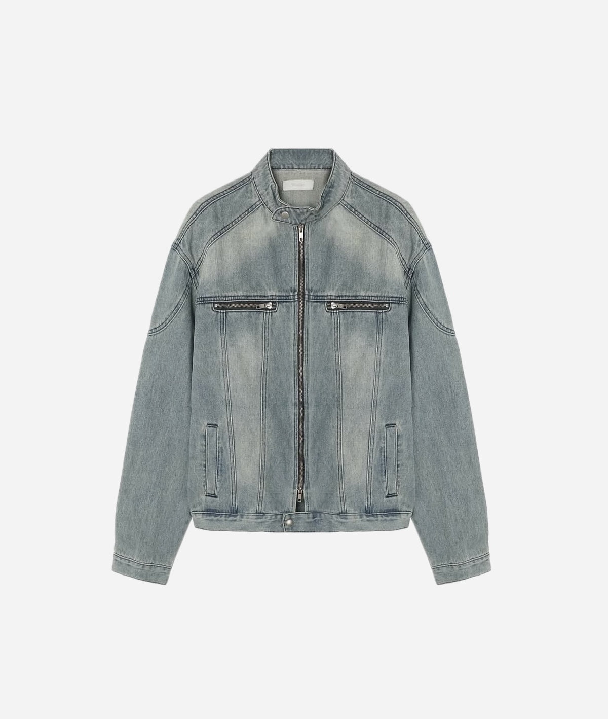 Vintage Washed Denim Biker Jacket