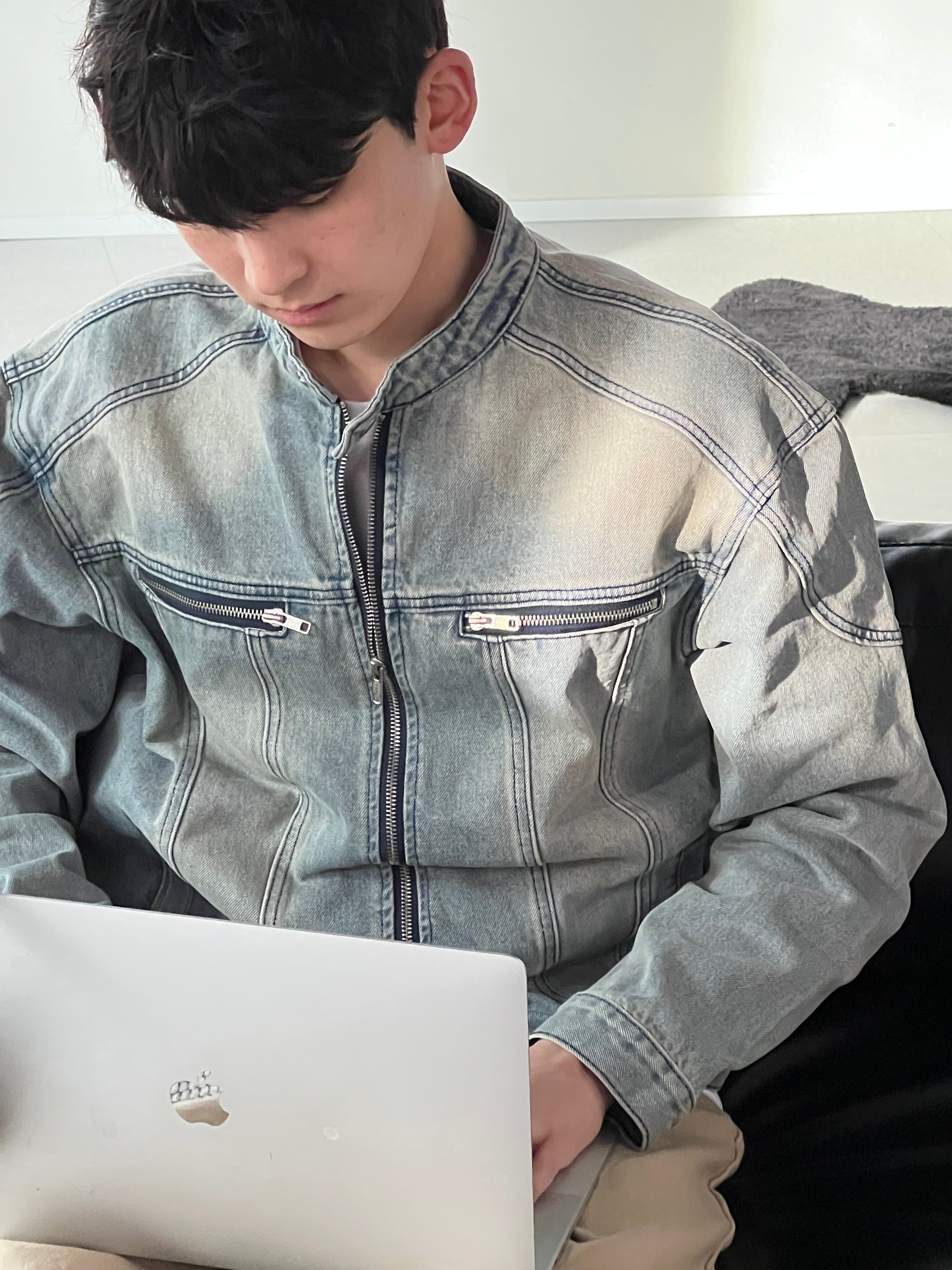 Vintage Washed Denim Biker Jacket