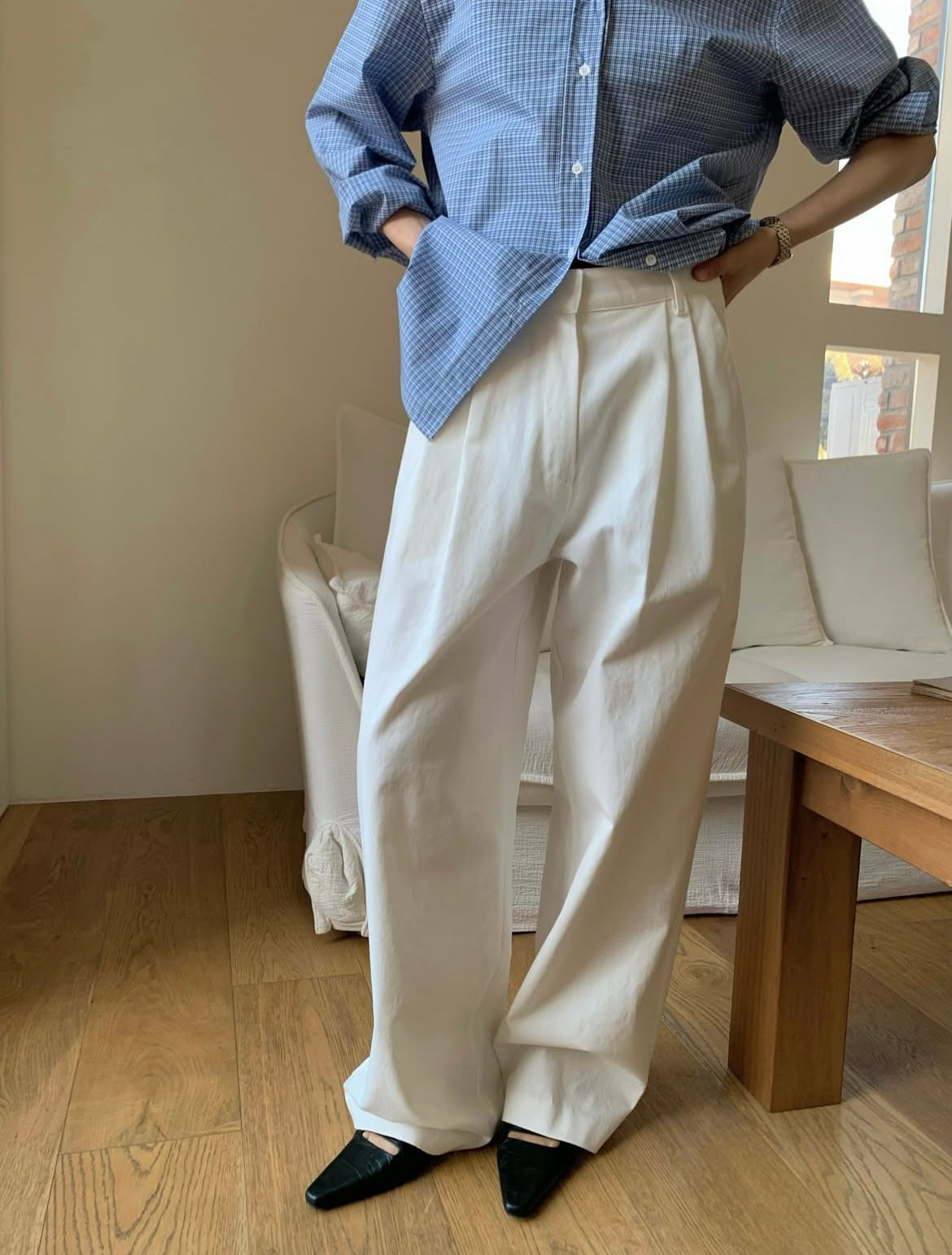 Cotton Double-Pleat Pants