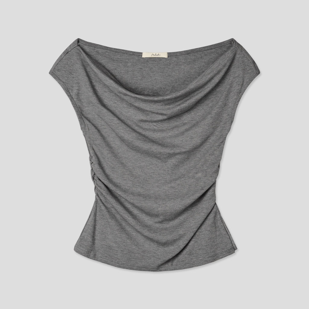 Draped Shirring Boatneck Top