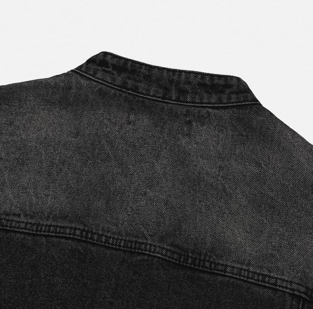 Vintage Washed Denim Biker Jacket