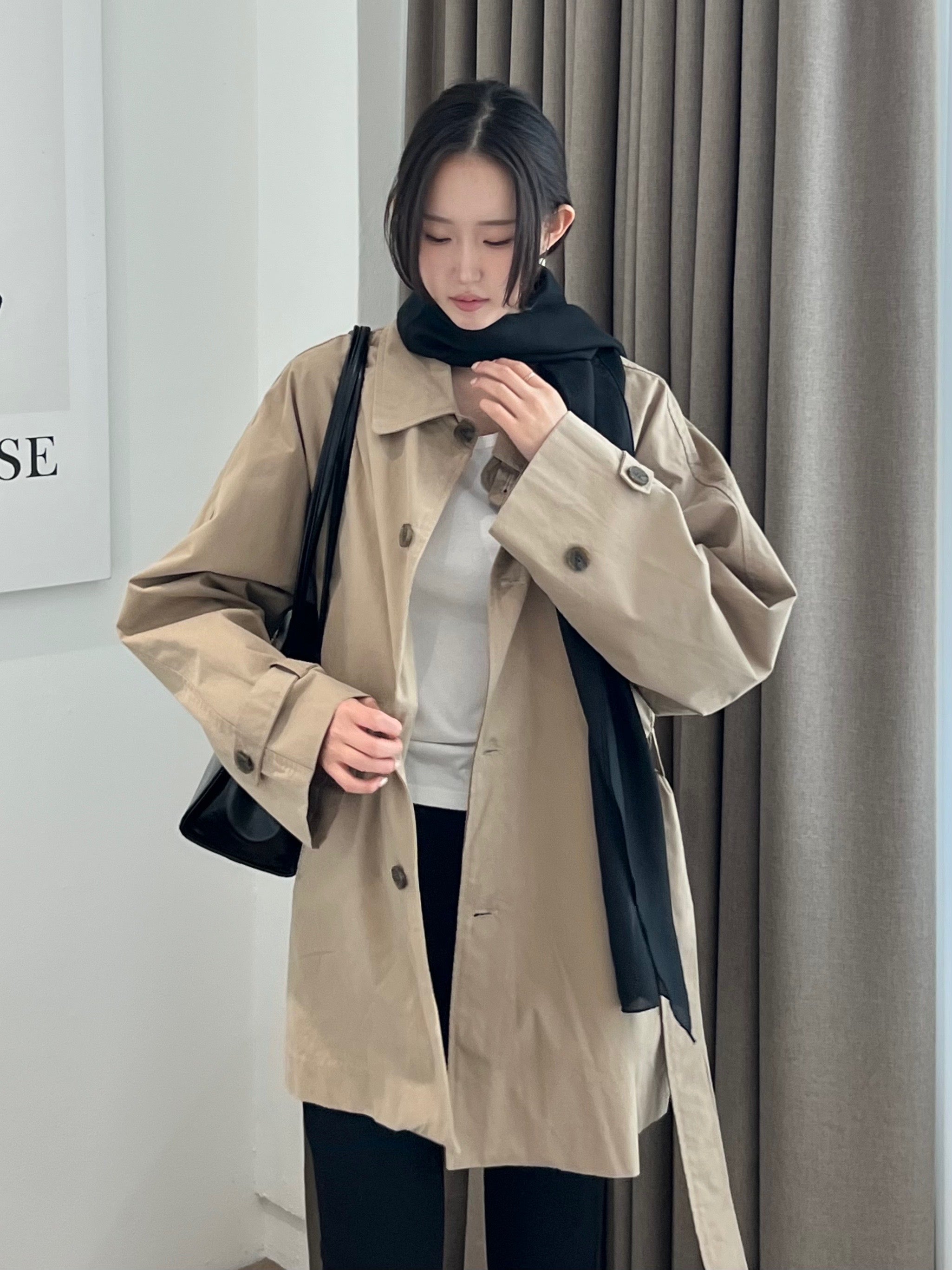 Half Trench Coat with Belt