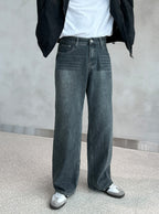 Vintage Brushed-Wash Wide-Leg Denim Pants