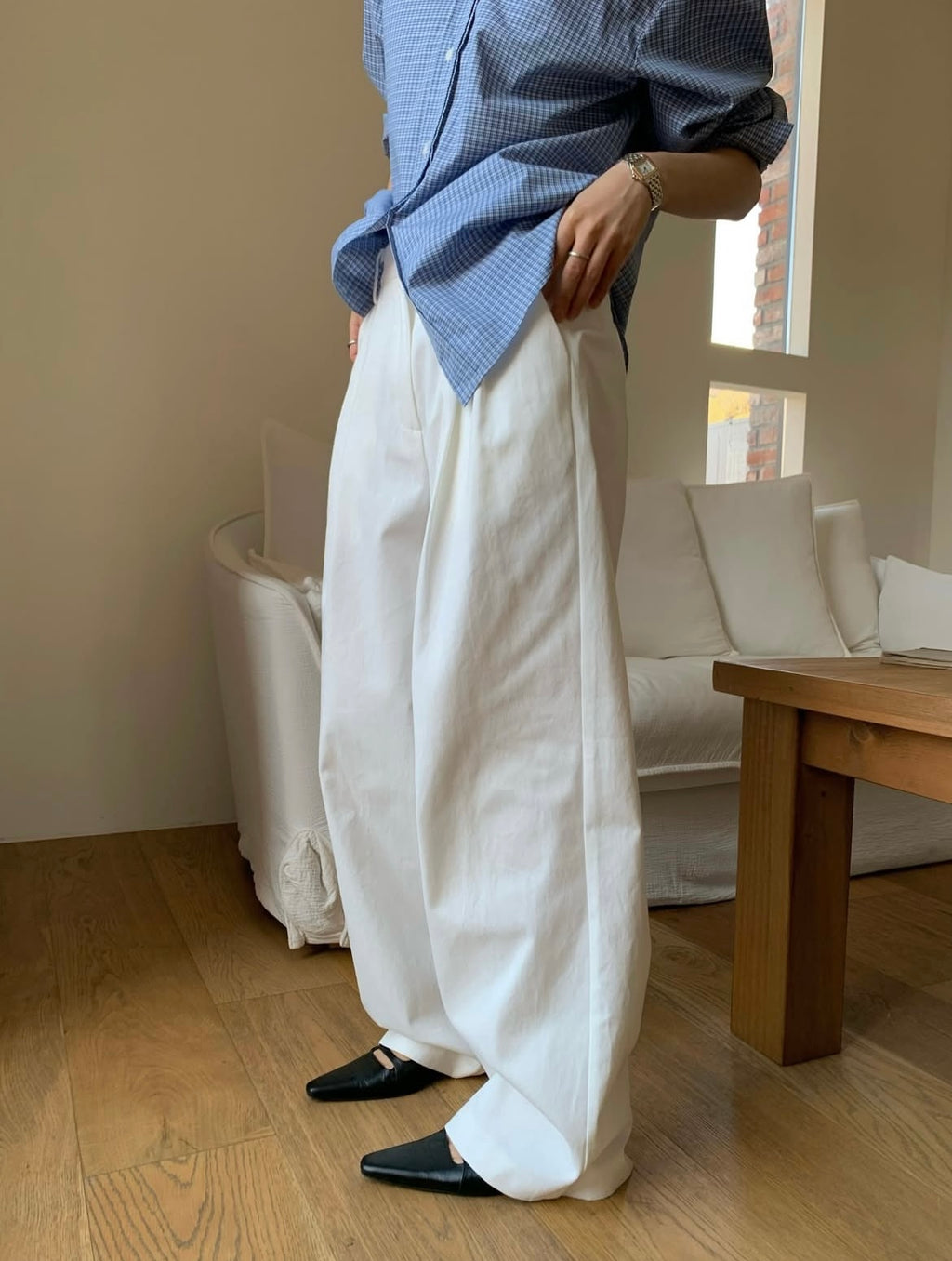 Cotton Double-Pleat Pants