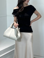 Draped Shirring Boatneck Top