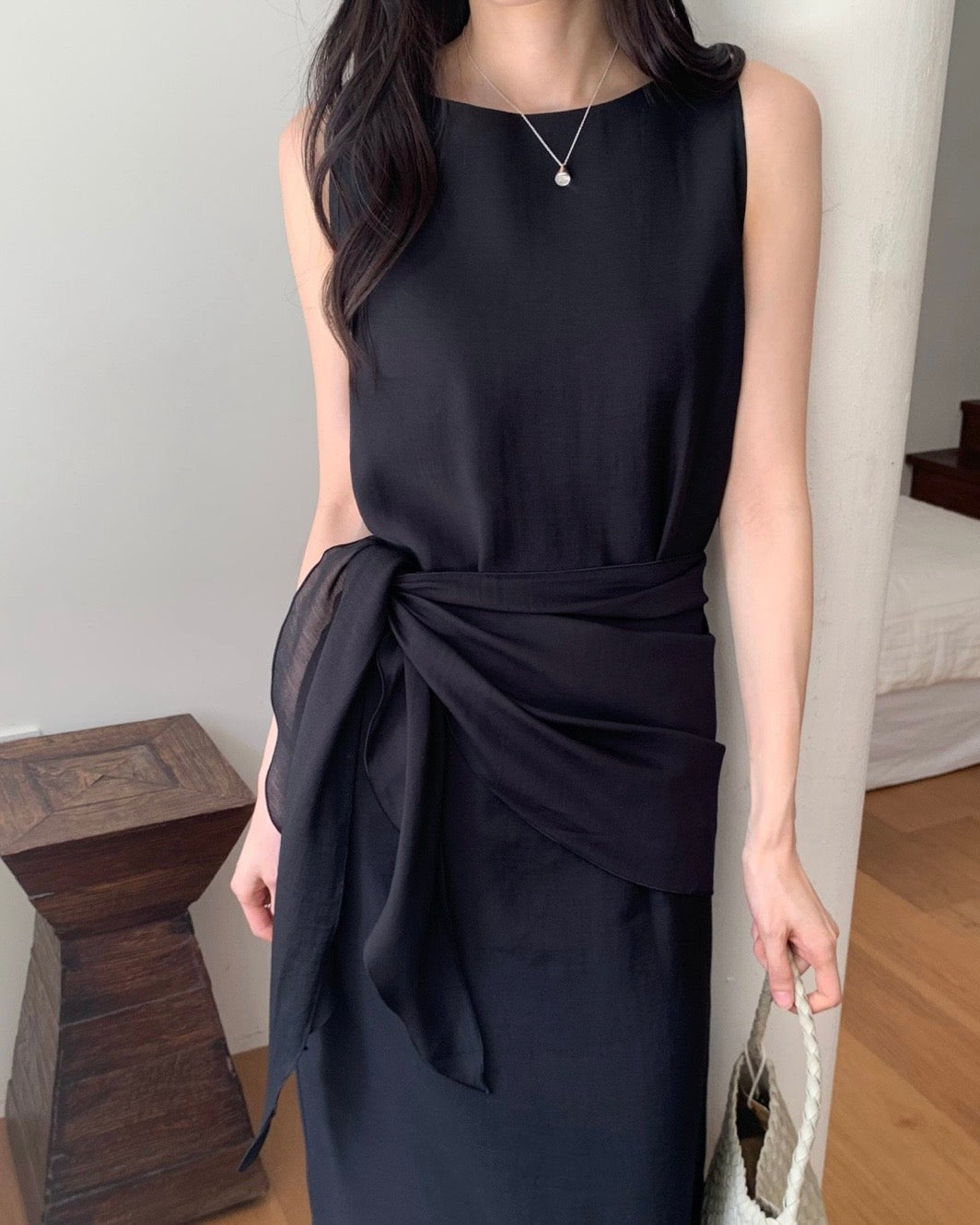 Boat Neck Wrap Long Dress