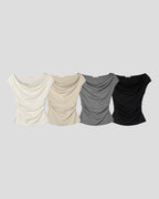Draped Shirring Boatneck Top