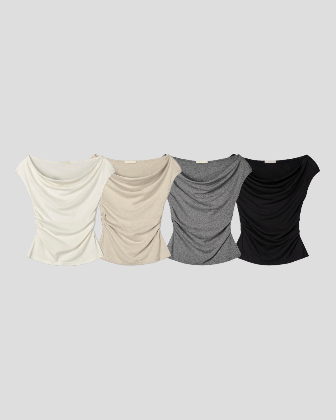 Draped Shirring Boatneck Top